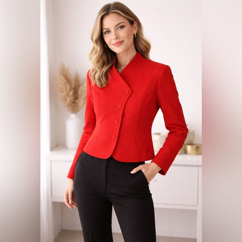 Spanner Red Structured Cropped Blazer Jacket Tailored Minimalist Chic NWT Sz 10